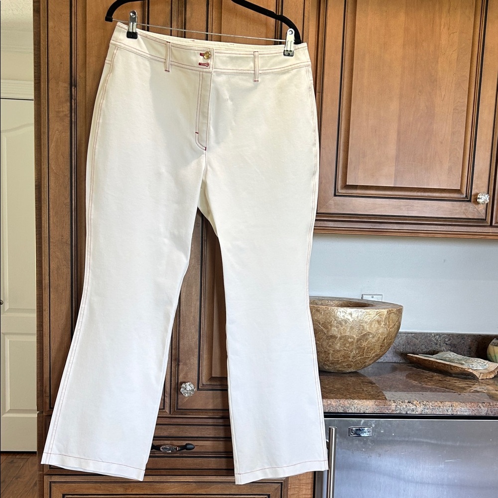 Escada white Wide Leg Pants with red stitching.  Size 44